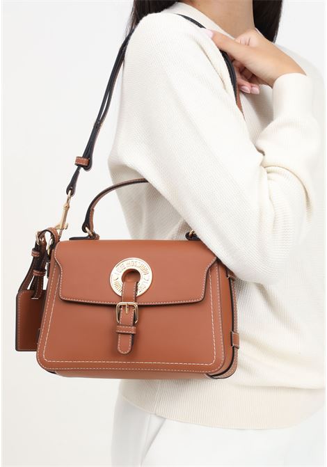 Brown shoulder bag for women with logo plaque and mirror pendant LOVE MOSCHINO | JC4051PP1LLG0208